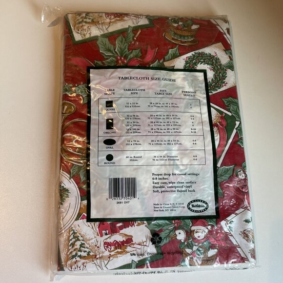 VTG Holiday Classics Vinyl Tablecloth Flannel Backed 52x70" Oval Christmas NOS - Picture 4 of 4